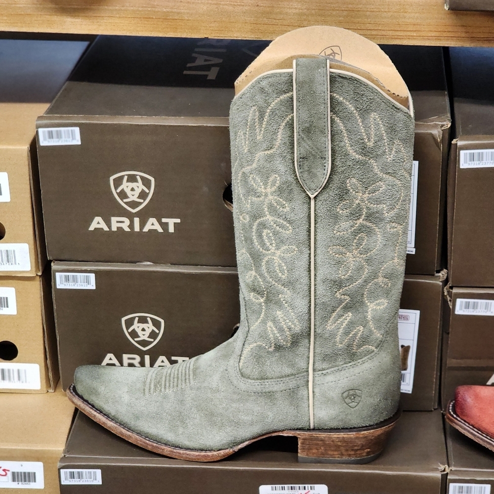 ARIAT Olive Suede Cowboy Boots Size 9.5 Jukebox X Toe - Picture 4 of 14